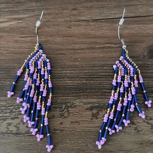 Elegant Beaded Dangle Earrings in Purple and Gold